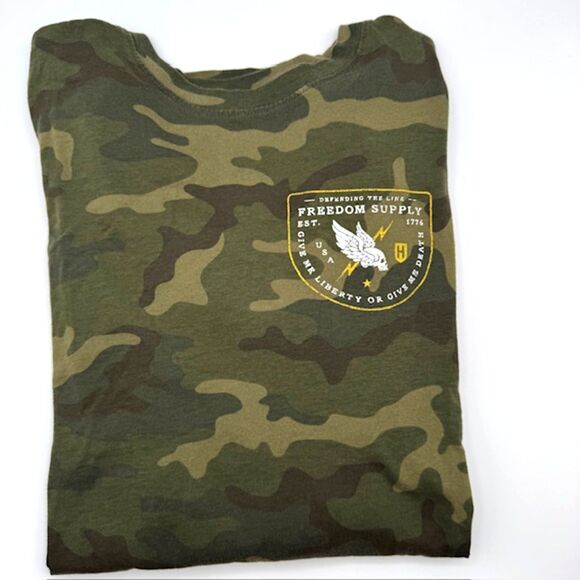 Howitzer Patriot MFG Mens LS Green Camo Shirt Give Me Liberty SZ L USA Tactical - Picture 13 of 15